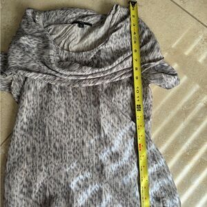 Boss Gray Ruffled Blouse with Bib Collar and Cap Sleeves